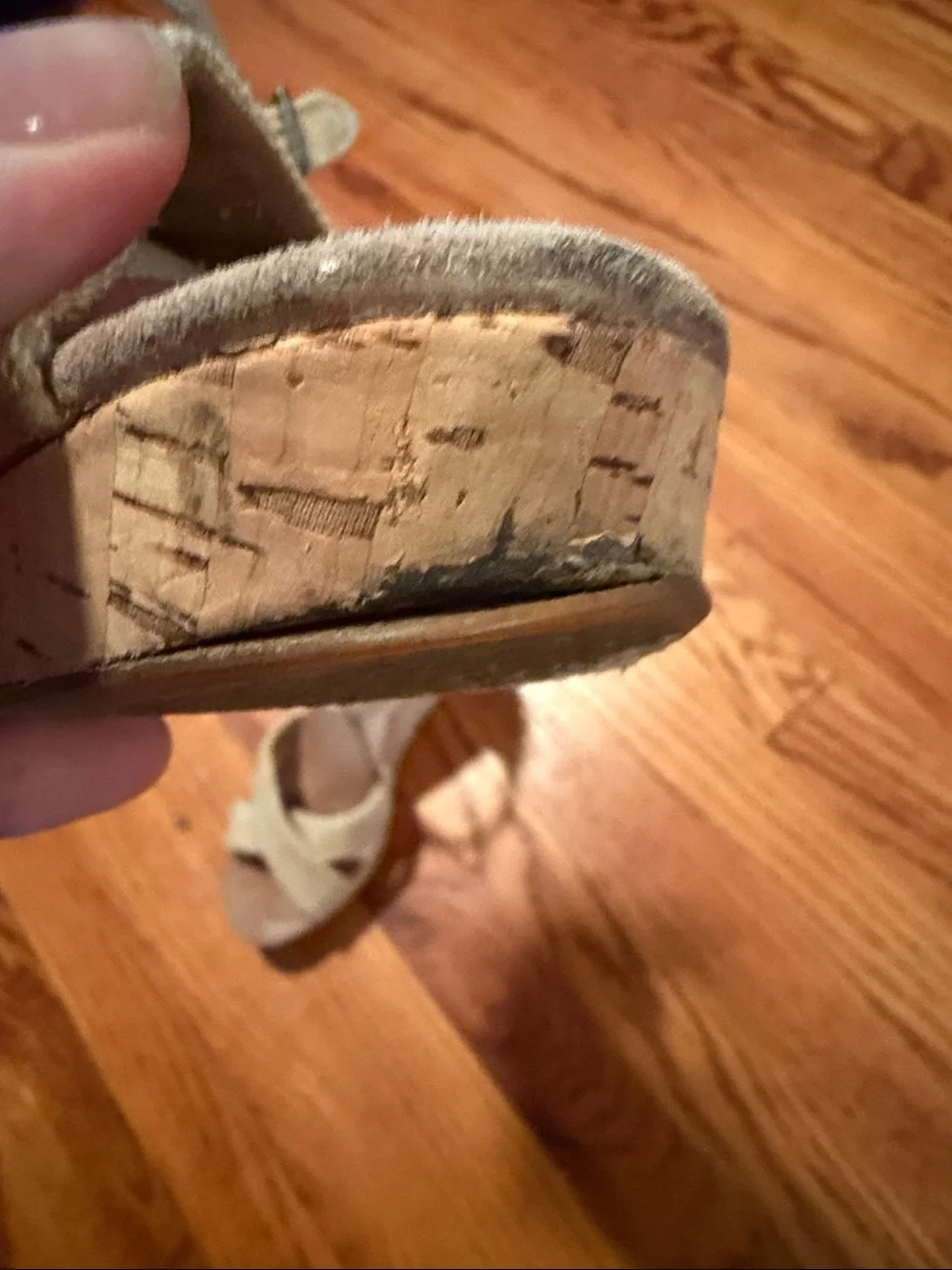 Toms Beige Canvas Cork Wedge Sandals with Ankle Strap size 7